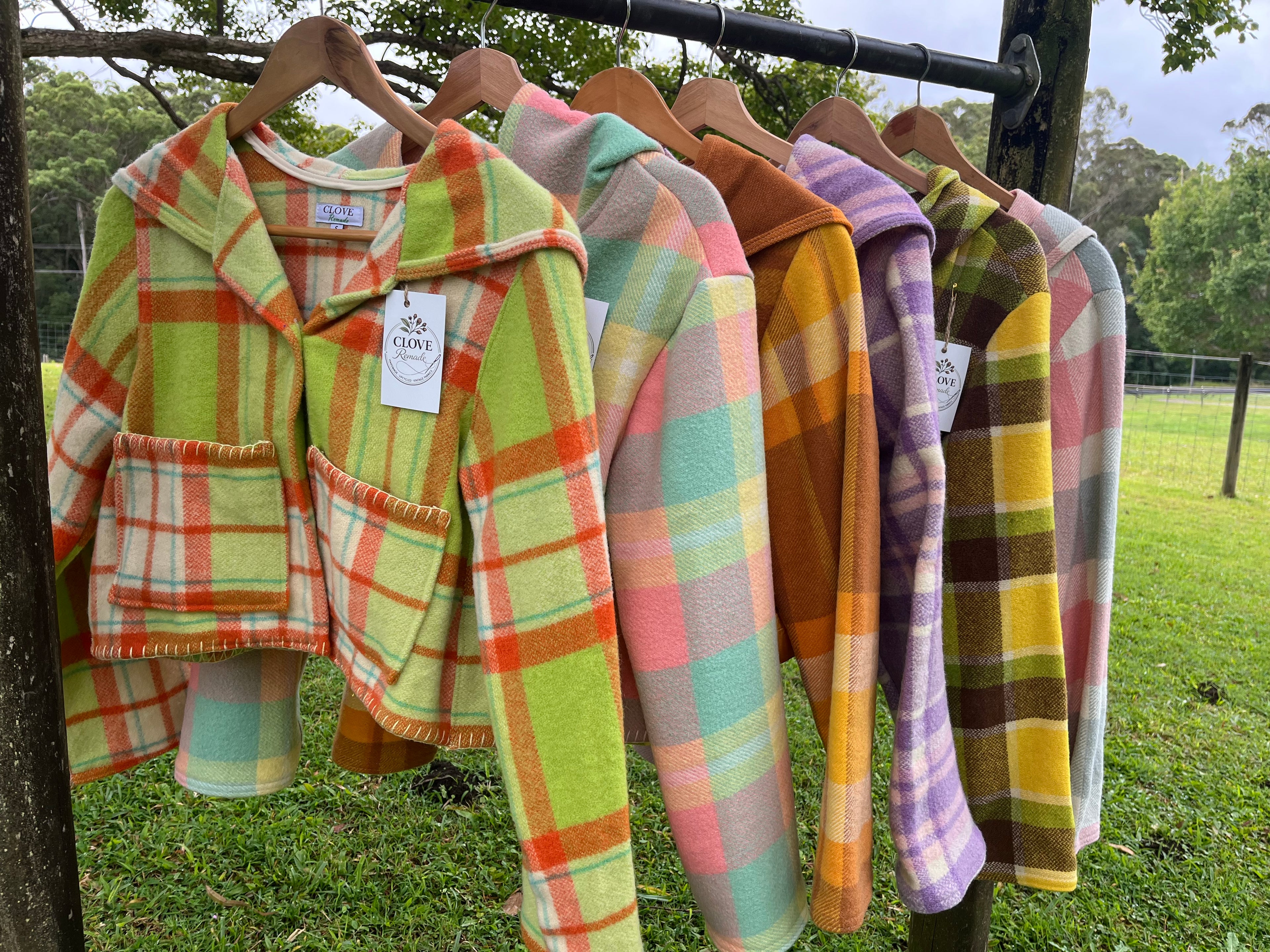 Jackets and Vests-Vintage Woollen Blanket-Crop-Hooded