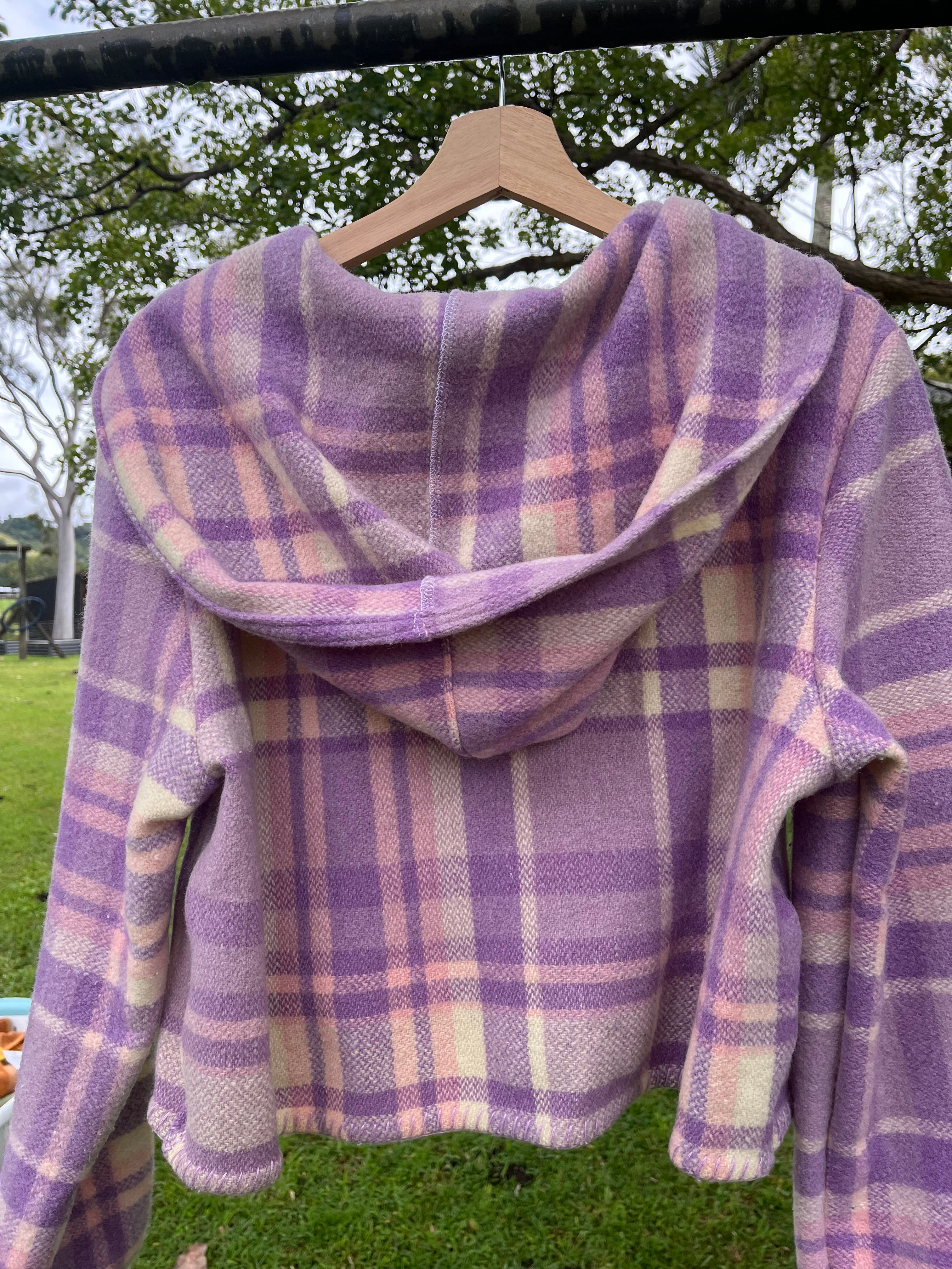 Jacket-Hooded Crop- Vintage Woollen Blanket. Size 12-14