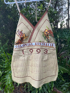 Vintage tea towel halter neck top. “Colonial Australia” 1993 calendar. Size 18A/B