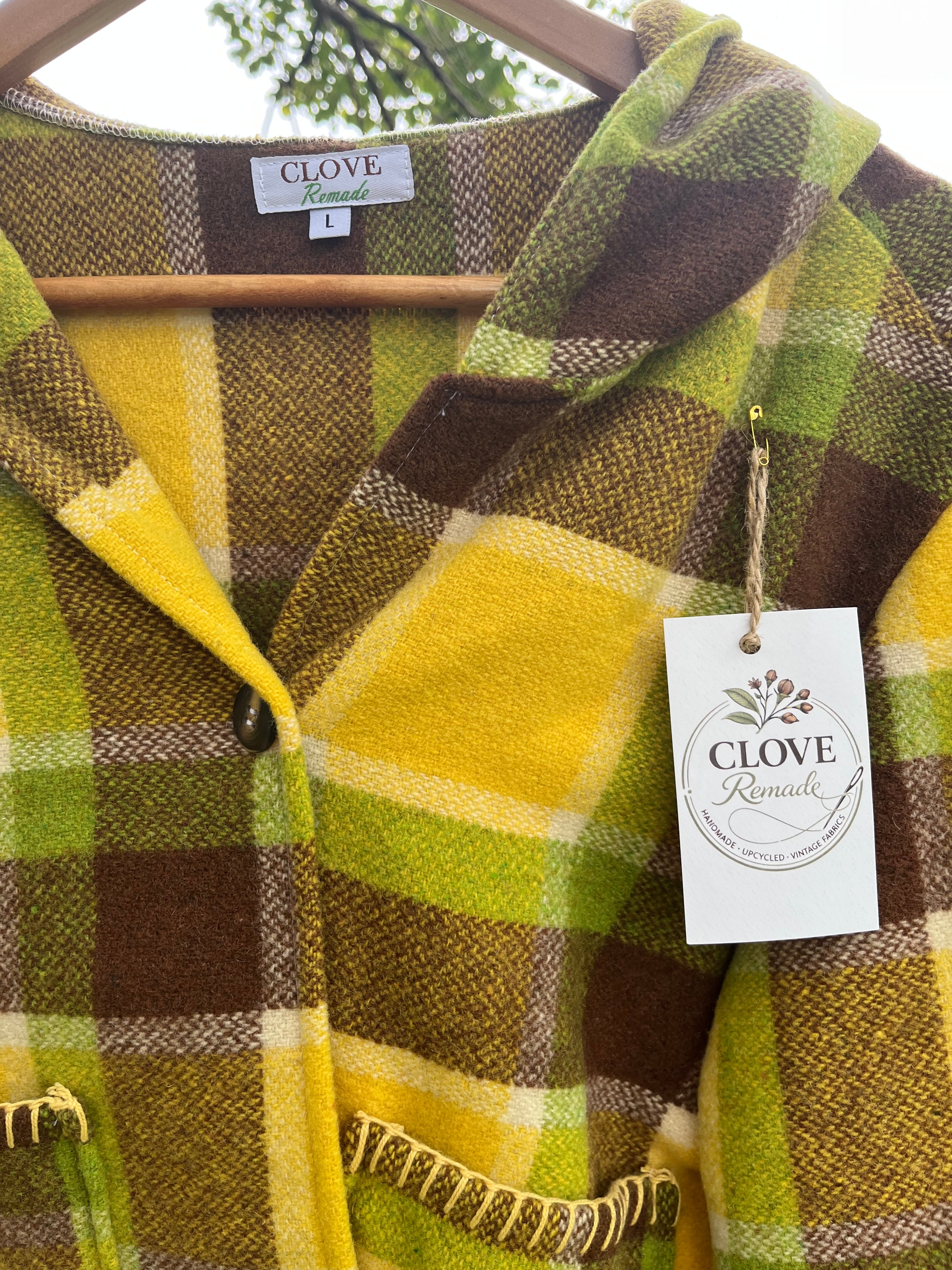 Jacket-Vintage Woollen Blanket-Crop/Hooded. Size 12-14