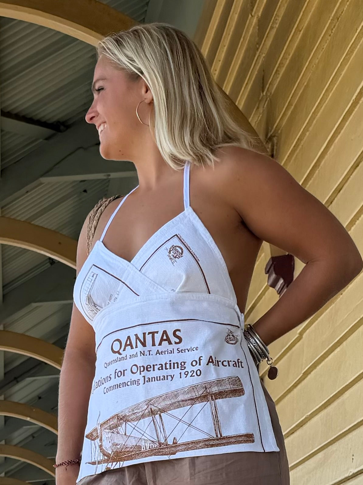 Tea towel halter neck top- “Qantas” size 8-14