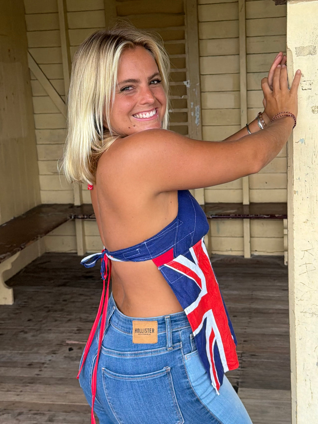 Vintage tea towel halter neck top. “Australian flag”. Size 12A/B