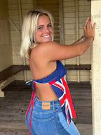 Vintage tea towel halter neck top. “Australian flag”. Size 12A/B