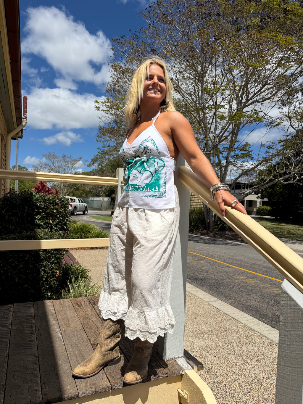 Tea towel halter neck top “magnetic island” size 8-14