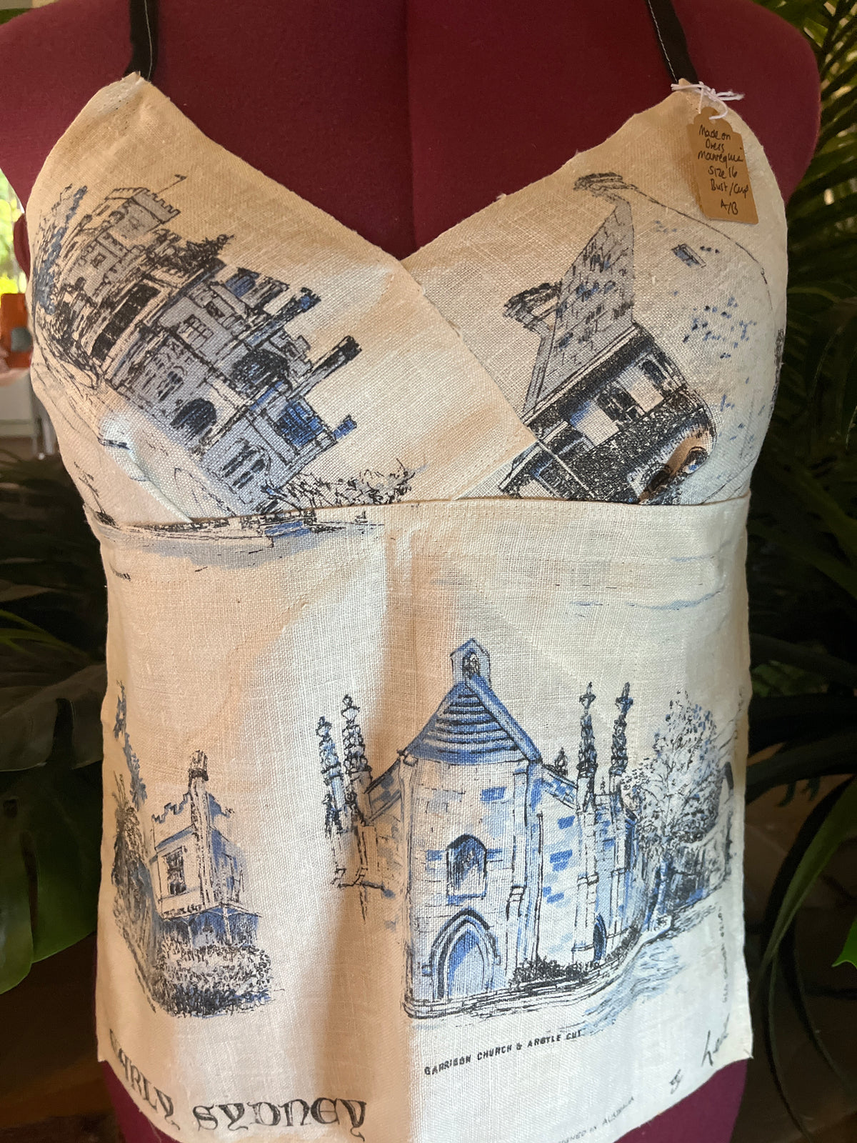 Vintage tea towel halter neck top- “Early Sydney” size 16A/B