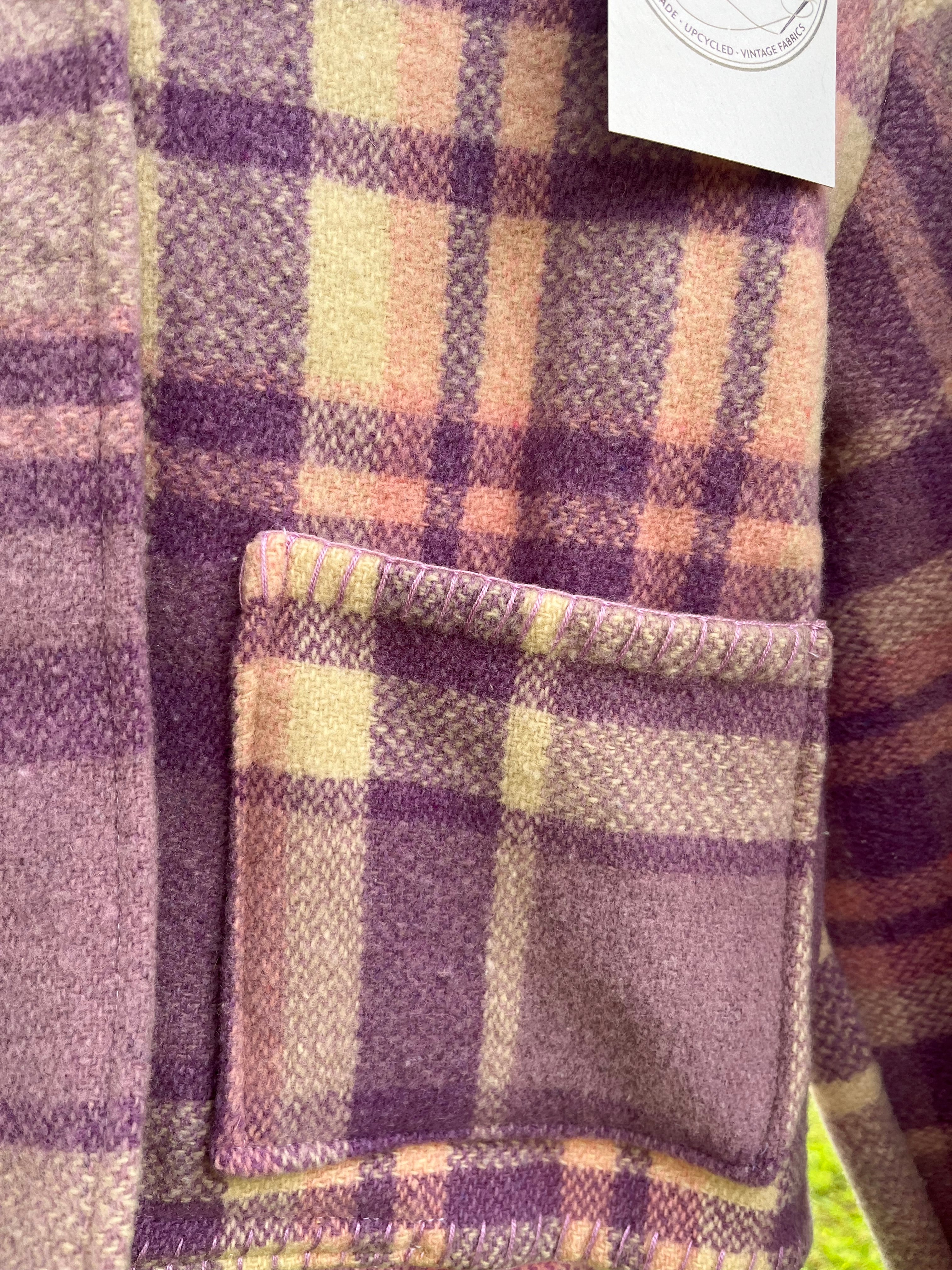 Jacket-Hooded Crop- Vintage Woollen Blanket. Size 12-14