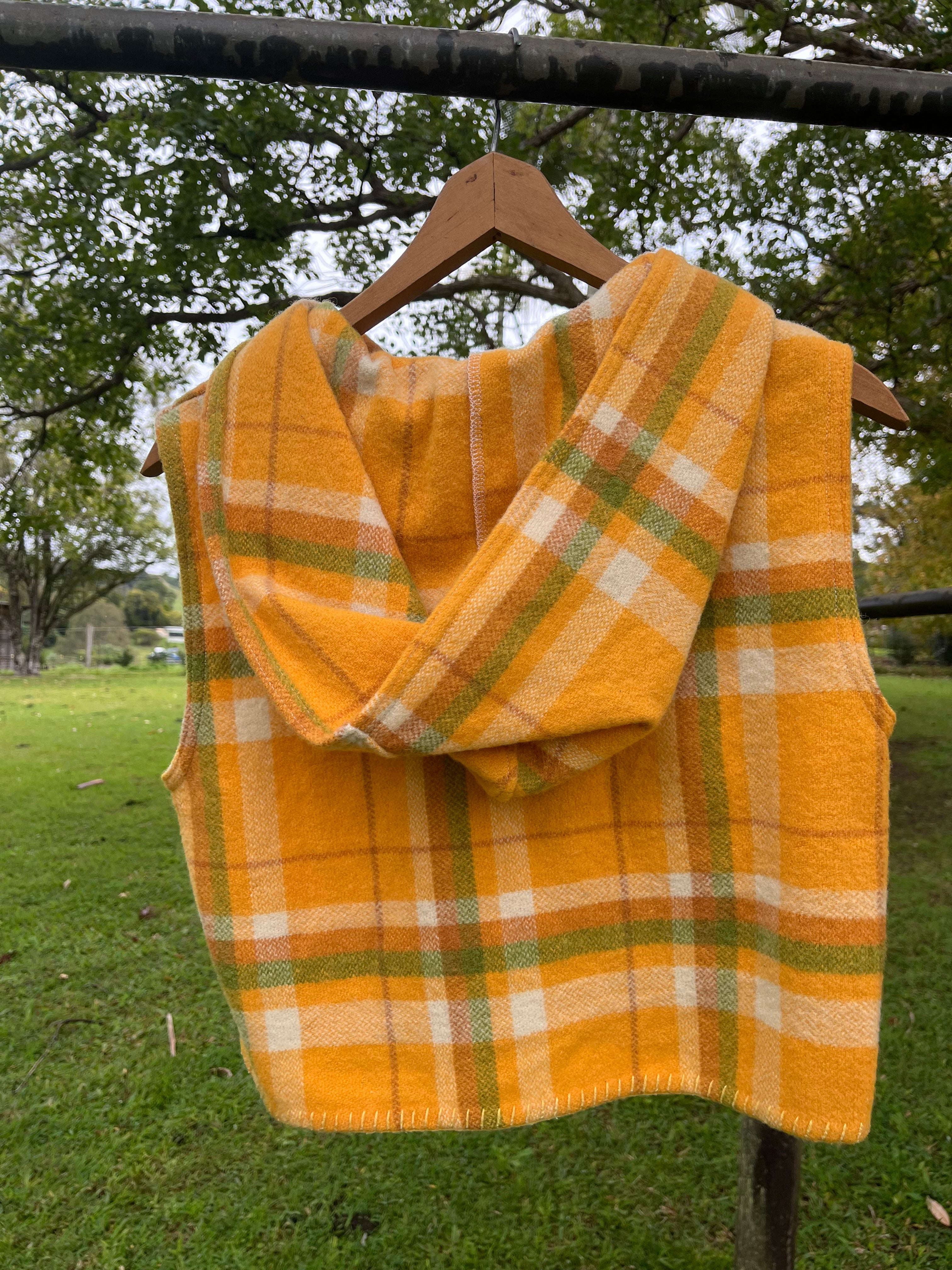 Vest-Vintage Woollen Blanket-Hooded-Crop. Size 6-8
