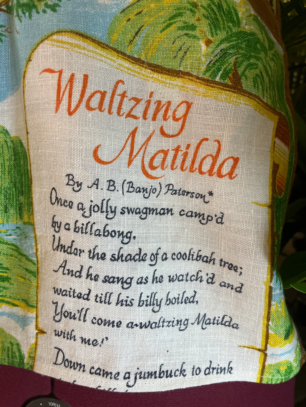 Vintage tea towel halter neck top “Waltzing Matilda” Size 16 C/D