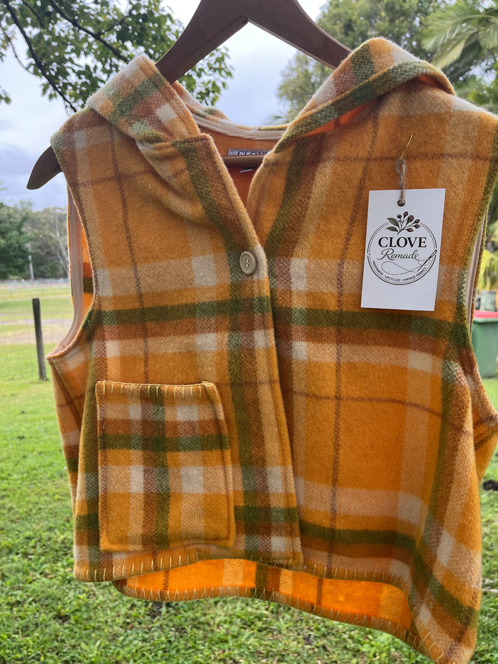 Vest-Vintage Woollen Blanket-Hooded-Crop. Size 6-8