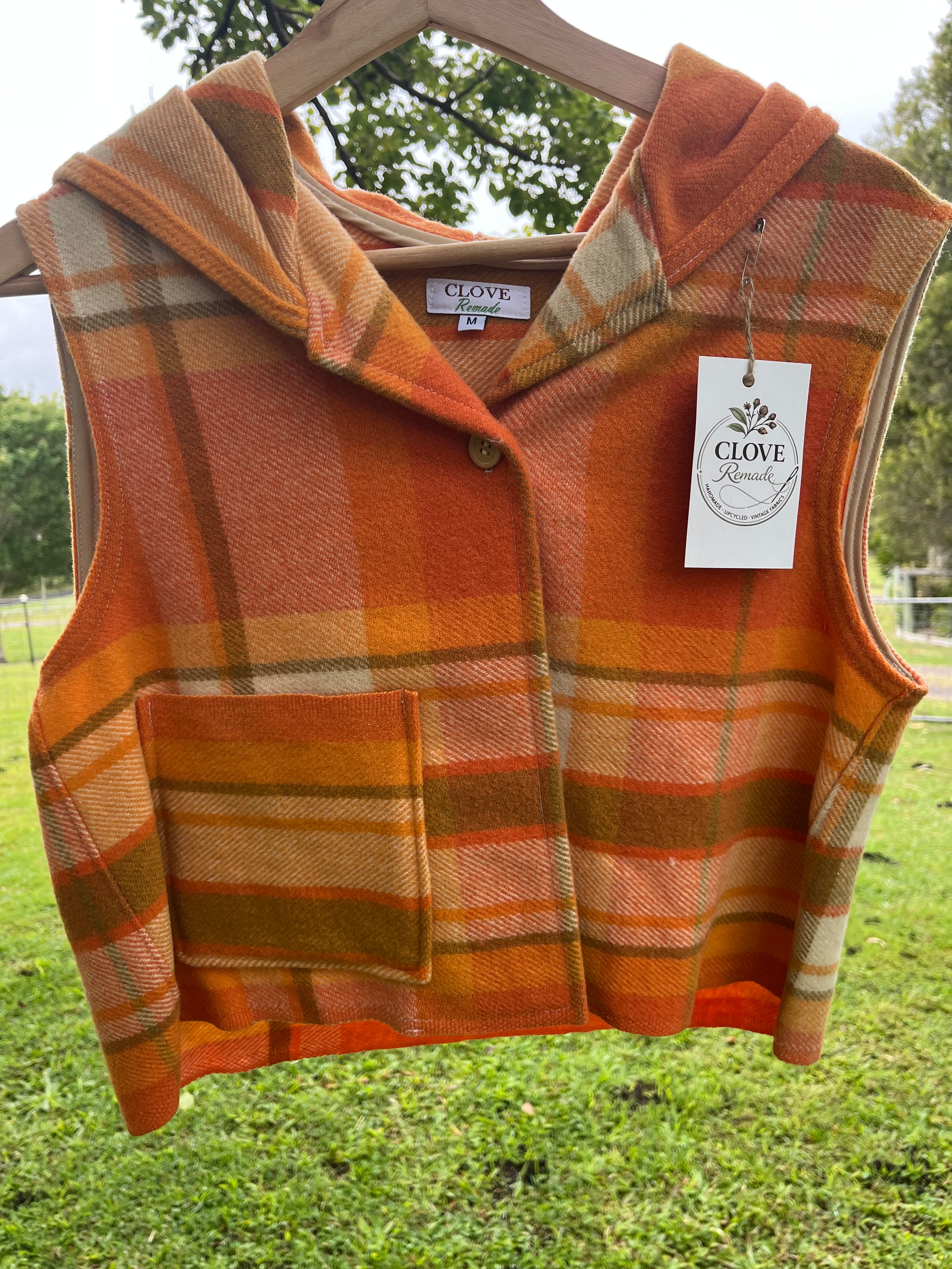 Vest-Vintage Woollen Blanket-Hooded-Crop. Size 10-12
