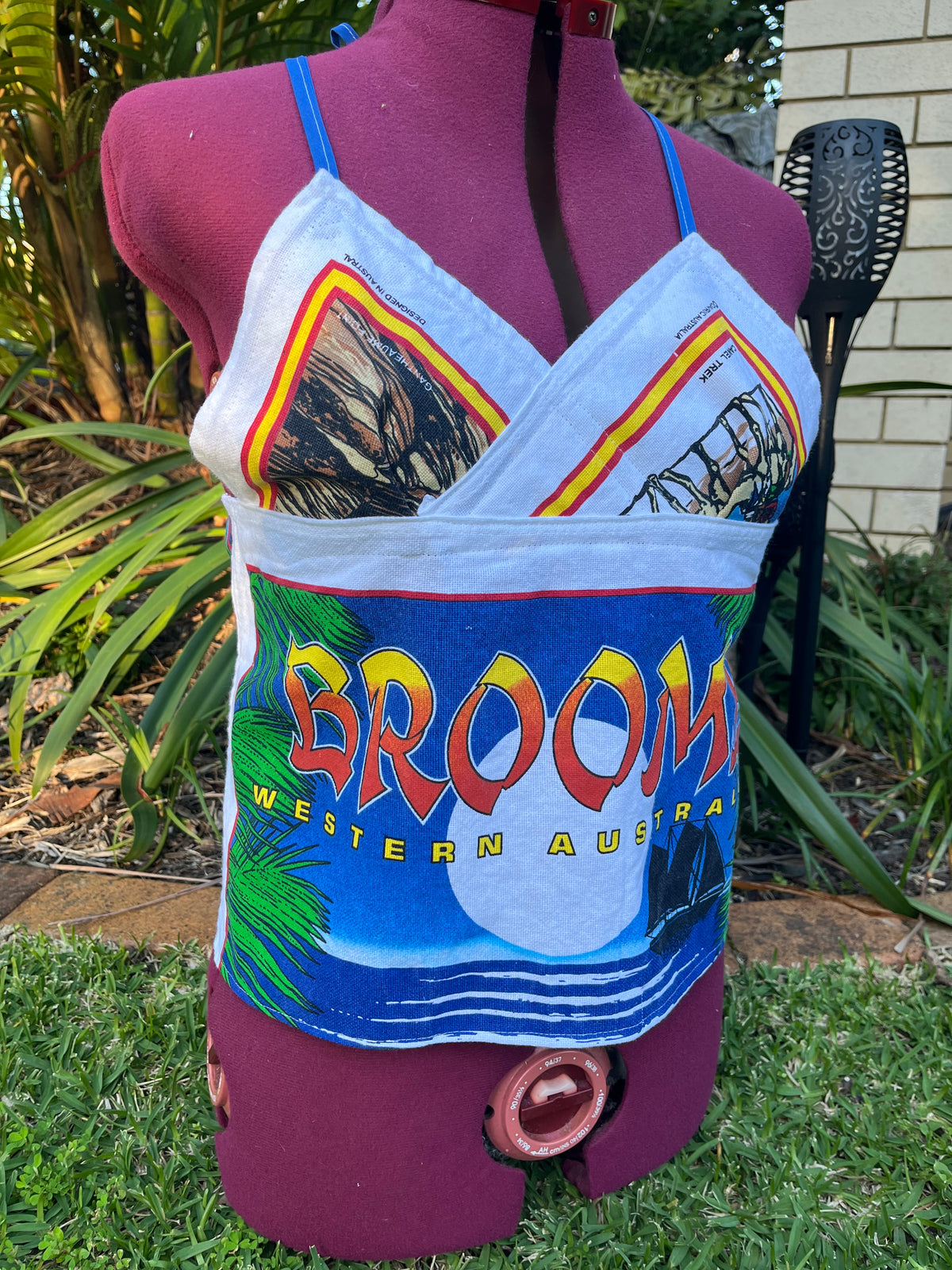 Vintage linen tea towel “Broome” halter neck top. Up to size 16