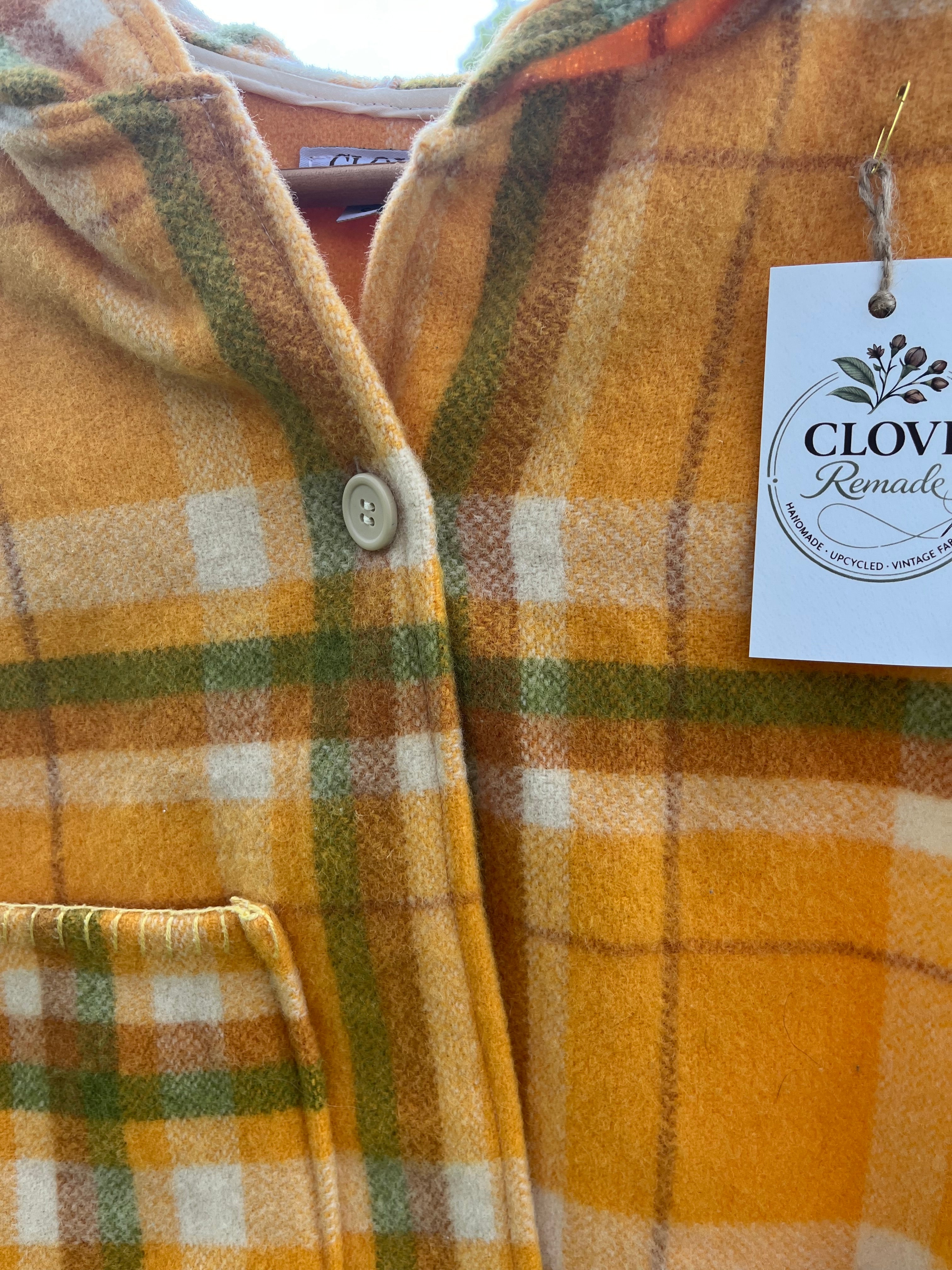 Vest-Vintage Woollen Blanket-Hooded-Crop. Size 6-8