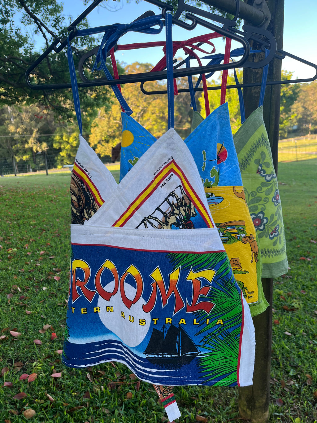 Vintage linen tea towel “Broome” halter neck top. Up to size 16