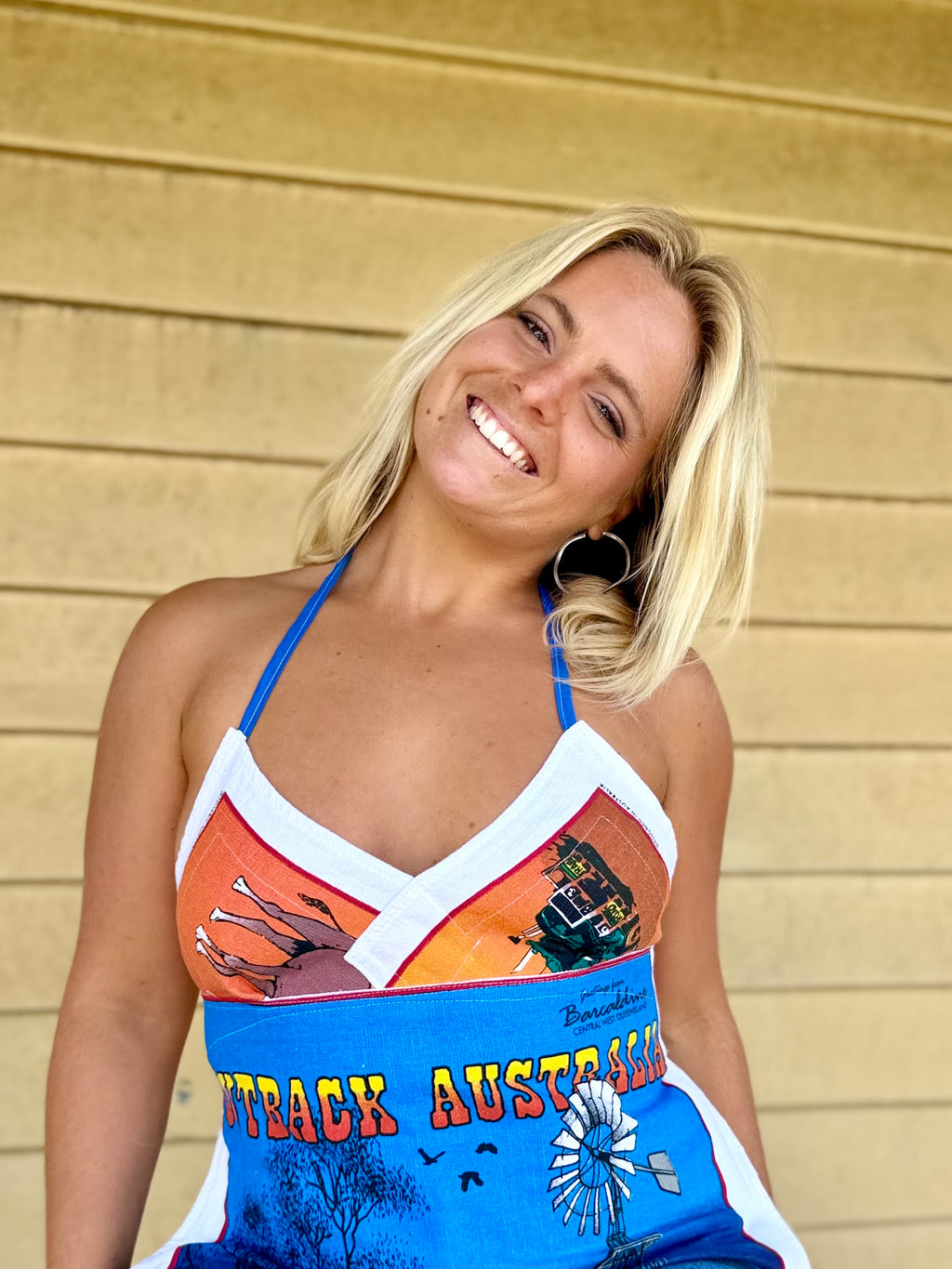Vintage tea towel halter neck top- “Outback Australia” size 8-18