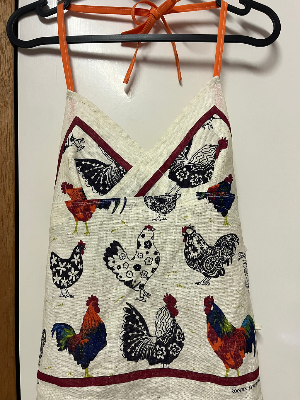 Pure linen “Roosters” halter neck top. Up to size 16