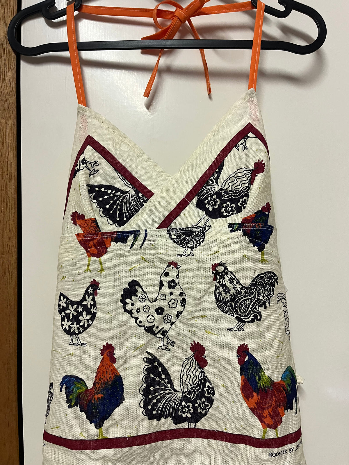 Pure linen “Roosters” halter neck top. Up to size 16