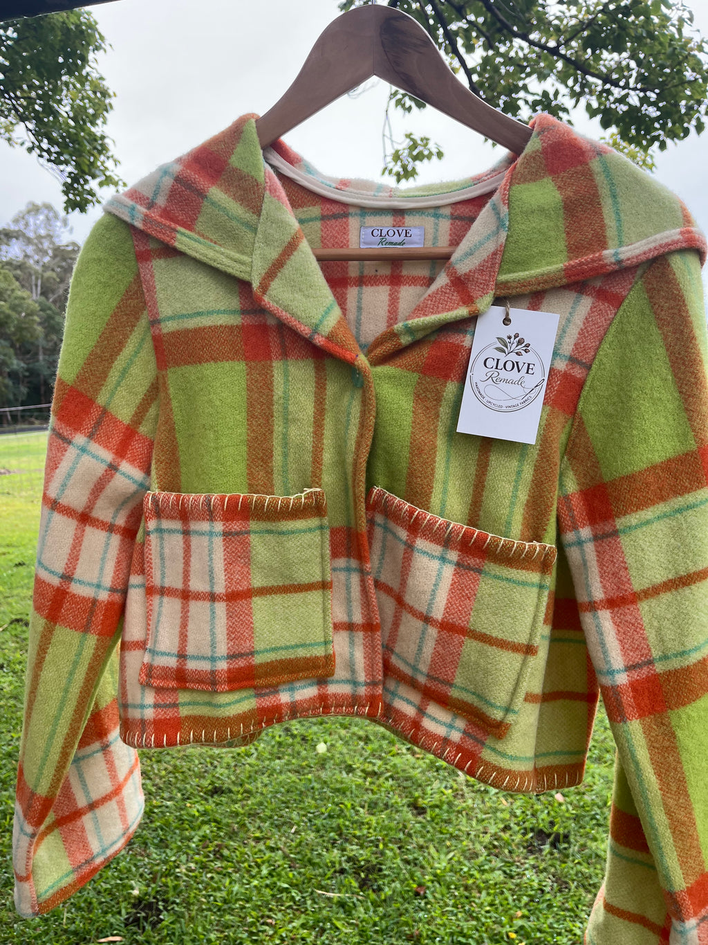 Jacket-Vintage Woollen Blanket- Crop/Hooded. Size 8-10