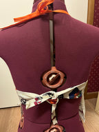Pure linen “Roosters” halter neck top. Up to size 16