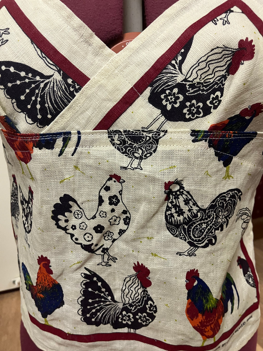 Pure linen “Roosters” halter neck top. Up to size 16