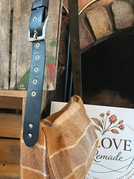 Brown Plaid Wool Blanket Messenger Bag Side View