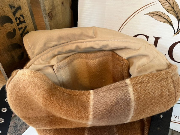 Brown Plaid Wool Blanket Messenger Bag Inside Lining and Pocket