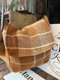 Brown Plaid Wool Blanket Messenger Bag Front Close