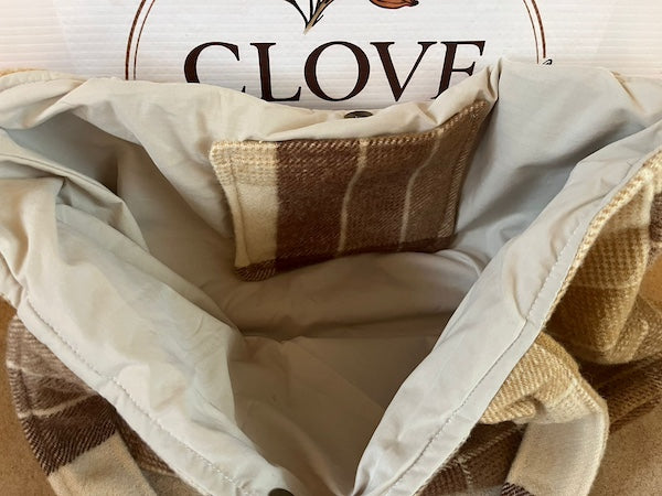 Clove Remade Vintage Brown Blanket Tote Bag, large, inside pocket view