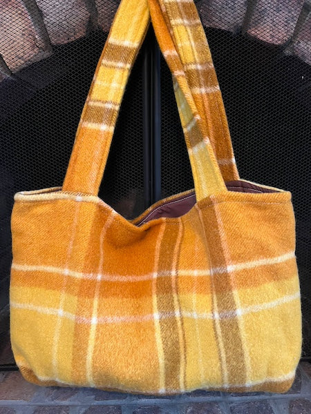 Vintage Wool Blanket Tote Bag Oversized - Autumn Orange