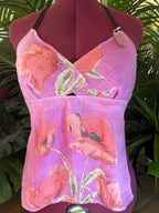 Vintage tea towel halter neck floral top. Size 16A/B