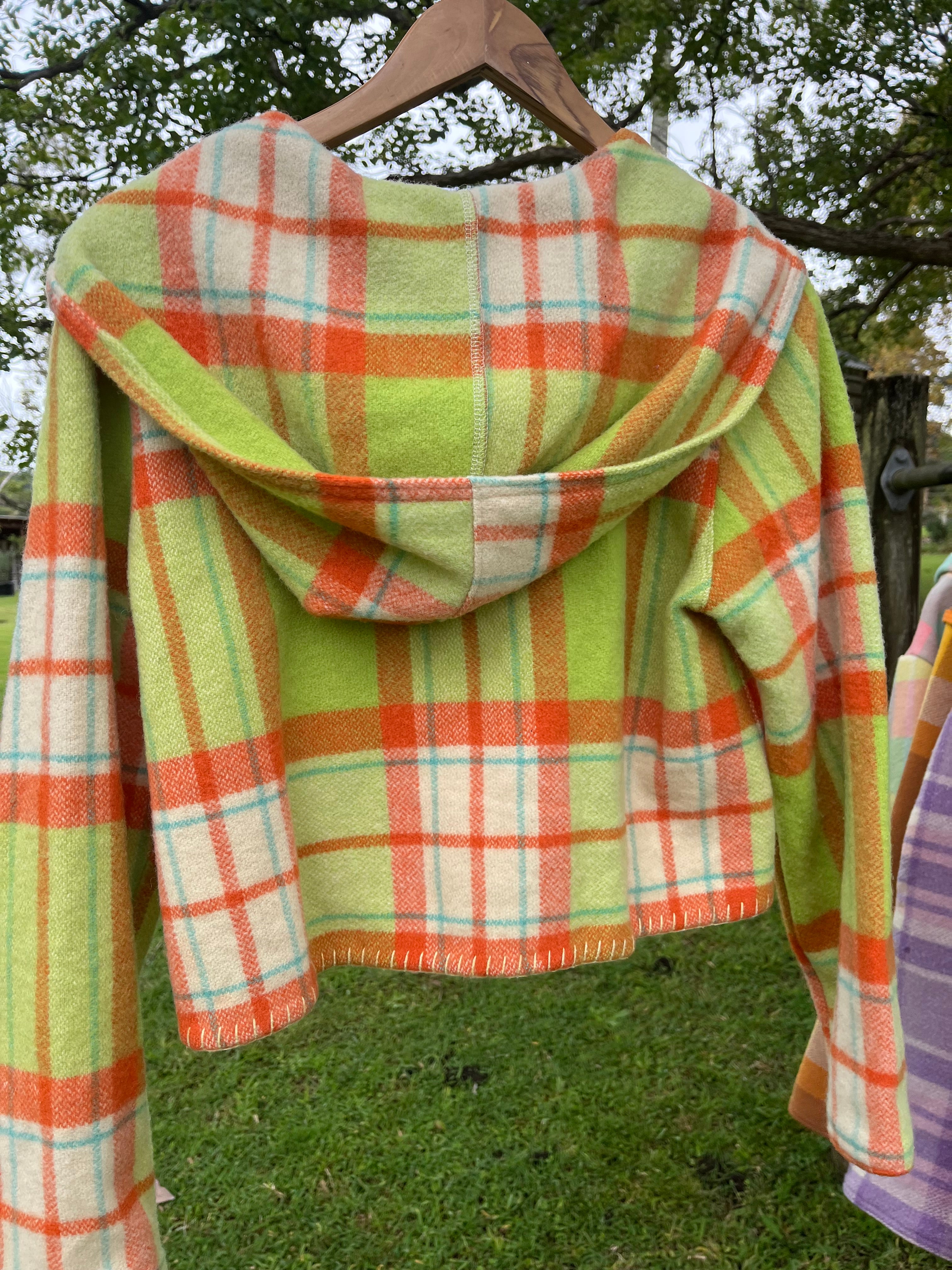 Jacket-Vintage Woollen Blanket- Crop/Hooded. Size 8-10