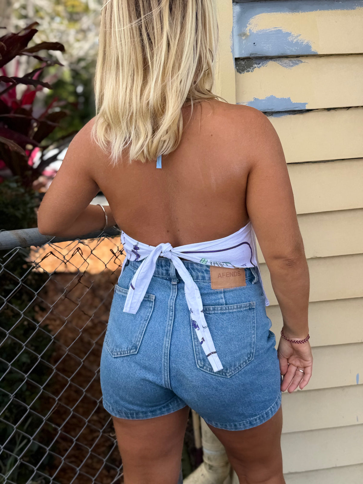 Vintage tea towel halter neck top. “Lavender” Size 8-14