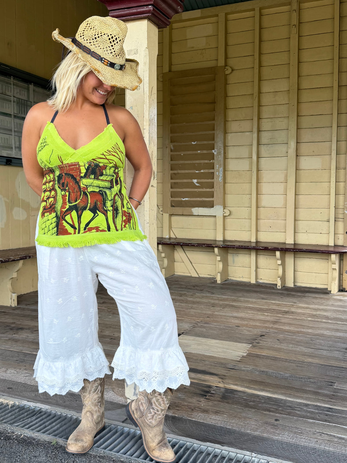 Vintage hand towel halter neck top. Size 8-18