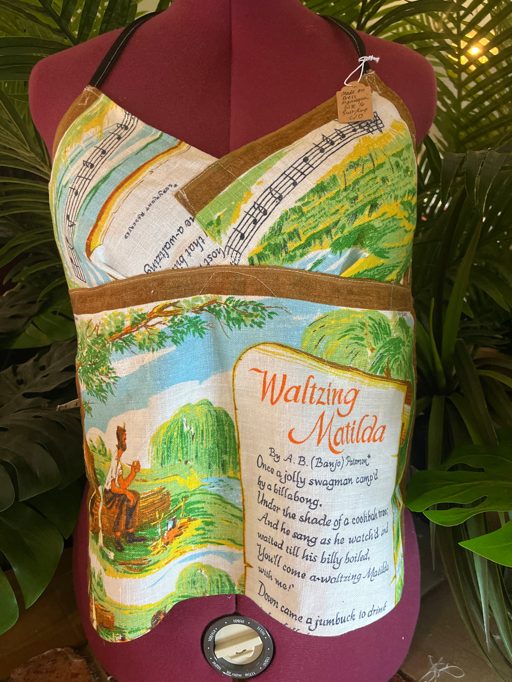 Vintage tea towel halter neck top “Waltzing Matilda” Size 16 C/D