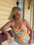 Vintage linen halter neck top. “Tasmania” size 8-18
