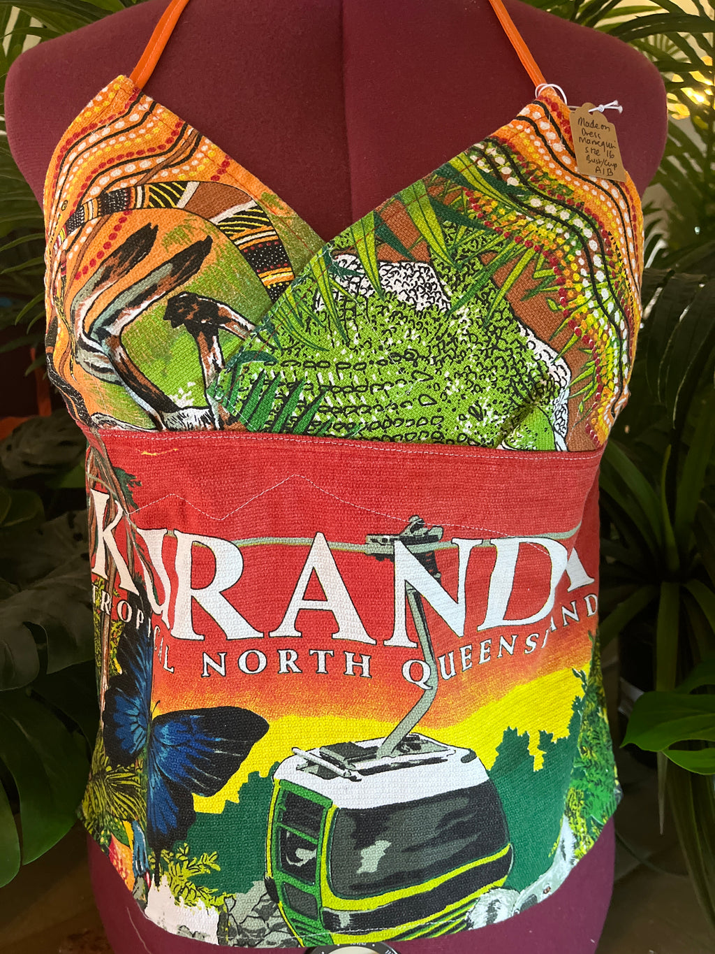 Vintage tea towel halter neck top- “Kuranda” Size 16A/B