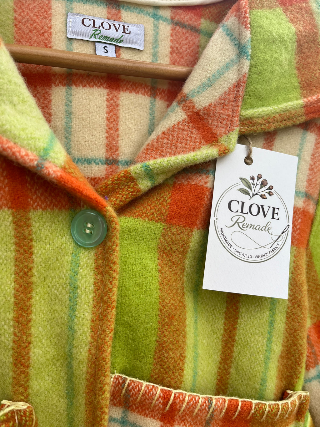 Jacket-Vintage Woollen Blanket- Crop/Hooded. Size 8-10