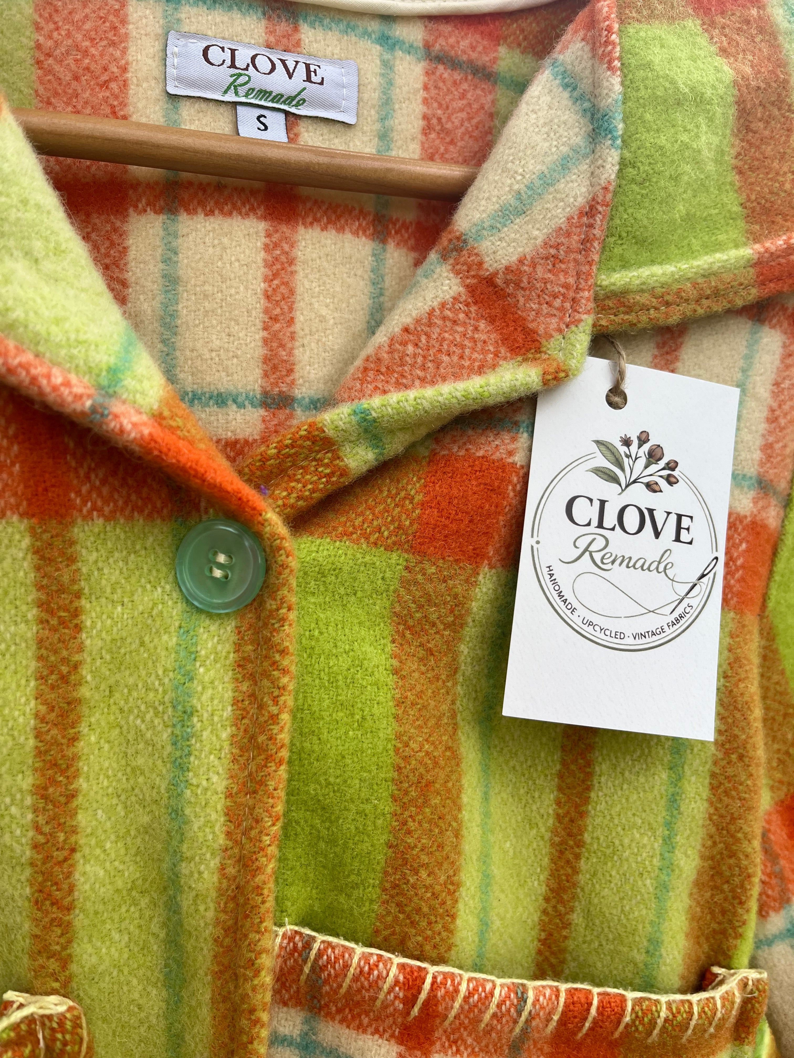 Jacket-Vintage Woollen Blanket- Crop/Hooded. Size 8-10
