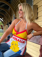 Vintage tea towel halter neck top “Australia” Size 12C/D