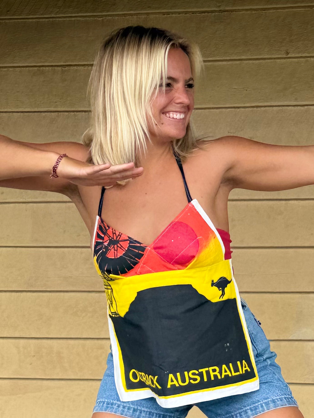 Vintage tea towel halter neck top “Outback Australia” Size 12A/B