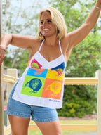 Vintage tea towel halter neck top. “New Zealand” kiwis. 12A/B