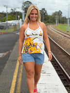 Vintage tea towel halter neck top “Boulia Qld” Size 12A/B