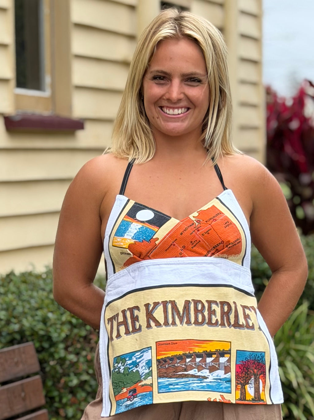 Vintage tea towel halter neck top “The Kimberley” Size 12A/B