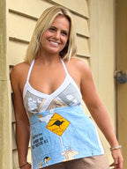 Vintage tea towel halter neck top. “Daly Waters N.T.” Size 12A/B
