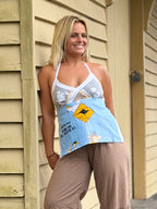 Vintage tea towel halter neck top. “Daly Waters N.T.” Size 12A/B