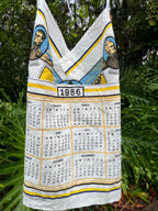 Vintage Tea towel halter neck top “1986” calendar from South Australia. Size 14B/C