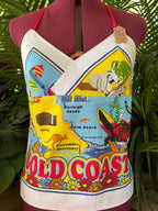 Vintage tea towel halter neck top “Gold Coast” Size 14A/B