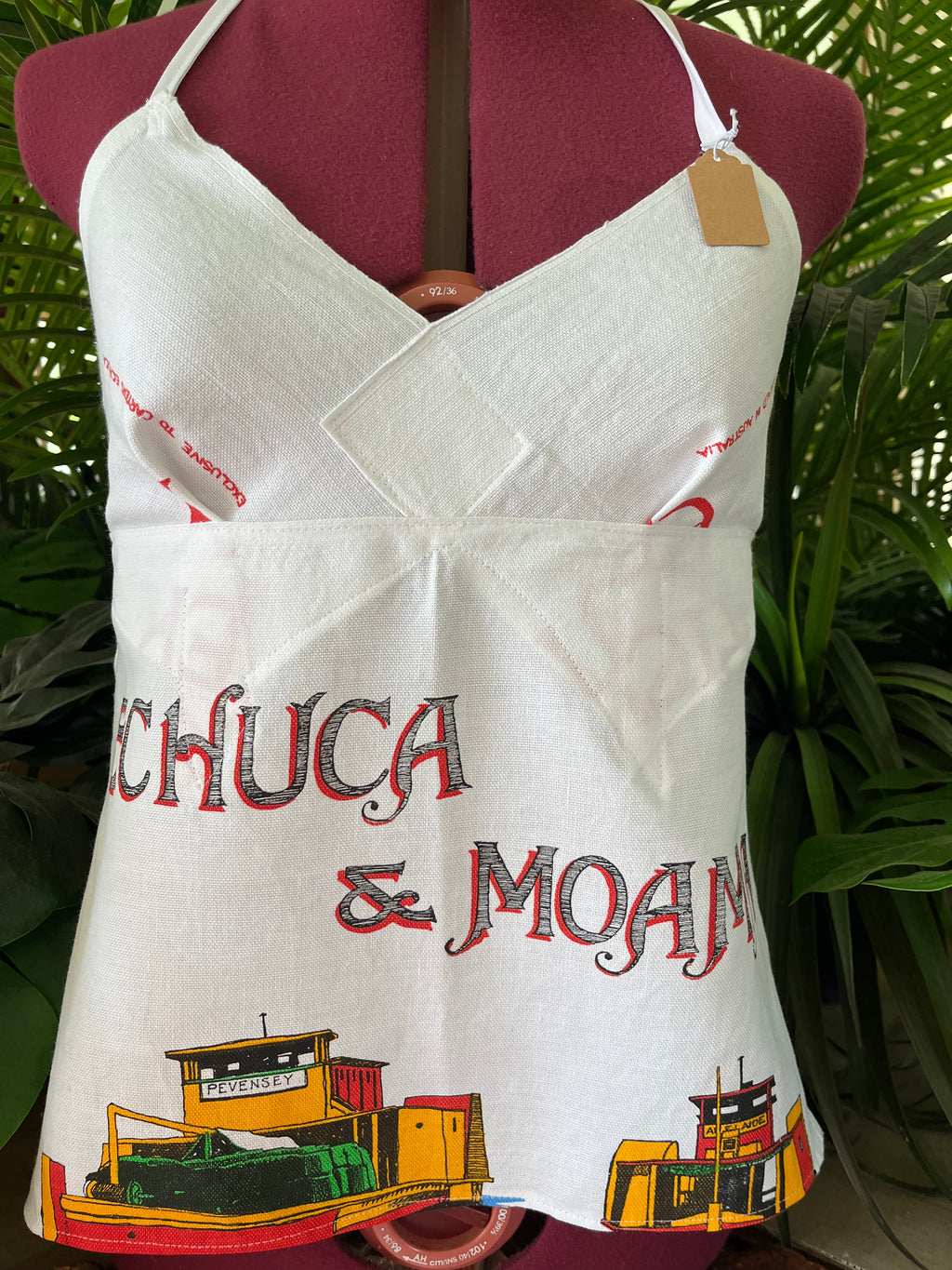 Vintage tea towel halter neck top “Echuca &Moama” Size 14 A/B