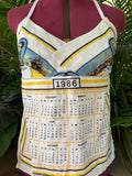 Vintage Tea towel halter neck top “1986” calendar from South Australia. Size 14B/C