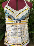 Vintage Tea towel halter neck top “1986” calendar from South Australia. Size 14B/C