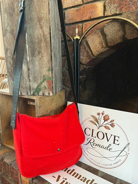 Clove Remade Brilliant Red Vintage Wool Messenger Bag Large